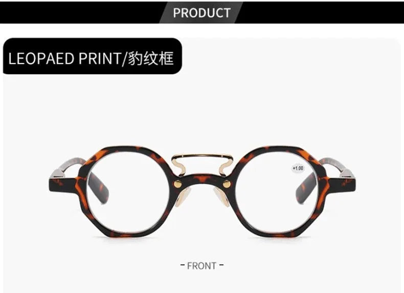 Une paire de lunettes rondes tortois avec des montures métalliques fines et des verres clairs.