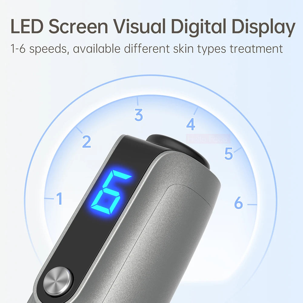 Vista cercana de una pantalla LED digital mostrando el número 6 en un bolígrafo plateado.