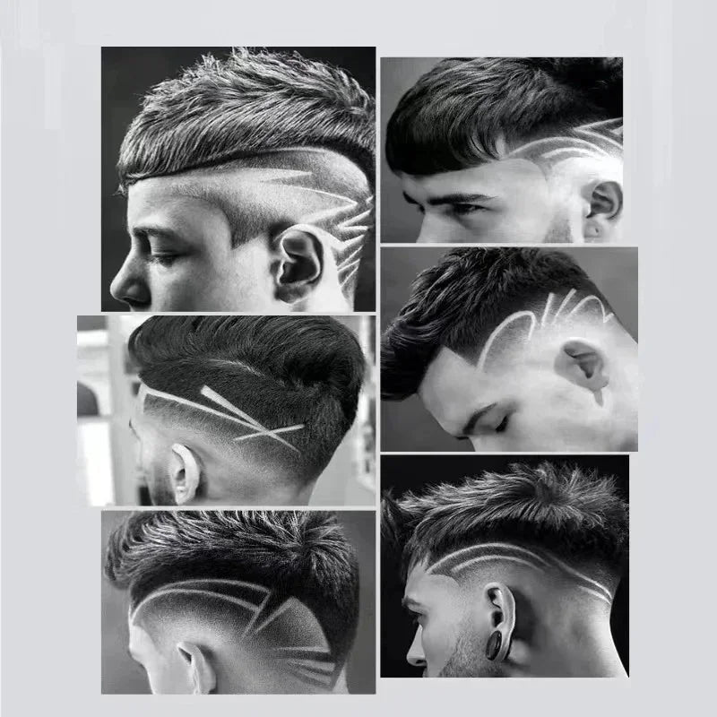 A collage showing various hairstyles achieved with a professional cordless hair clipper for men and beard trimmer.