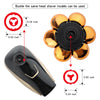 A black electric shaver head and replacement blades are shown with dimension markings.
