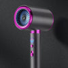 A sleek, dark gray professional high-speed hair dryer with a purple accent and a flexible cord is shown against a black backg