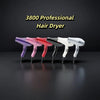 A row of 8 professional ceramic hair dryers in various colors, including purple, pink, red, and white.