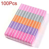 A pack of 100 multi-sided nail and cuticle buffing files in various shades of pink, orange, and purple.