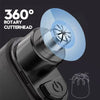 Close-up of a black rotary cutterhead with a 360 degree rotating mechanism for precision nose hair trimming.