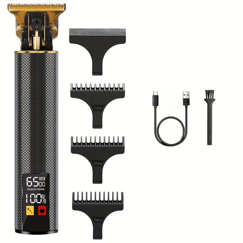 A professional rechargeable hair grooming kit showing various grooming tools and accessories.