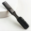 A black portable mini pocket beard comb with fine teeth is shown on a white surface.