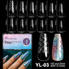 Diverses pointes d'ongles en acrylique noir de différentes tailles, avec une boîte de 120 pièces variées.