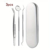 A set of three professional multi-tool tooth cleaning instruments including a scaler, probe, and mirror.