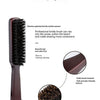 A dark brown wooden beard styling brush with reinforced bristles for smoothing hair and making shaving convenient.