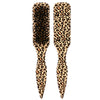A set of four boar bristle hair styling brushes with metal tail combs featuring a leopard print design.