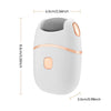 A white electric foot file callus remover device shown with dimensions and a close-up view.