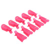 Colección de clips reutilizables de plástico rosa para uñas, dispuestos en diagonal.