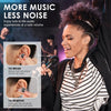 A woman is shown using high fidelity silicone earplugs for music, demonstrating how to wear and remove them.