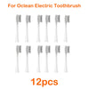 Twelve replacement brush heads for an Ocean electric toothbrush are displayed.