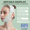 A close-up of a woman wearing a white V-Line facial lifting band designed for facial massage.