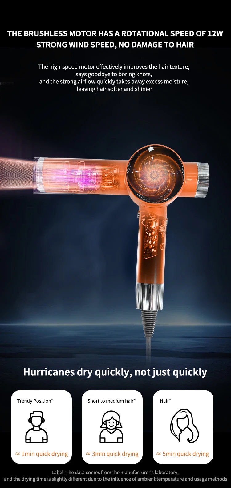 A close-up view of a professional hair dryer with a brass finish and a swirling vortex design.