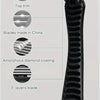 A black manual razor with an orange guard and a textured handle, showing its design parameters.