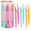 40 pieces mixed eyebrow trimmers in a clear container with various pink, blue, and yellow colors