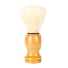 Set of wooden beard shaving and facial brush with a light yellow brush head.