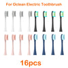 A set of 16 replacement brush heads for an Ocean electric toothbrush in various colors and shapes.