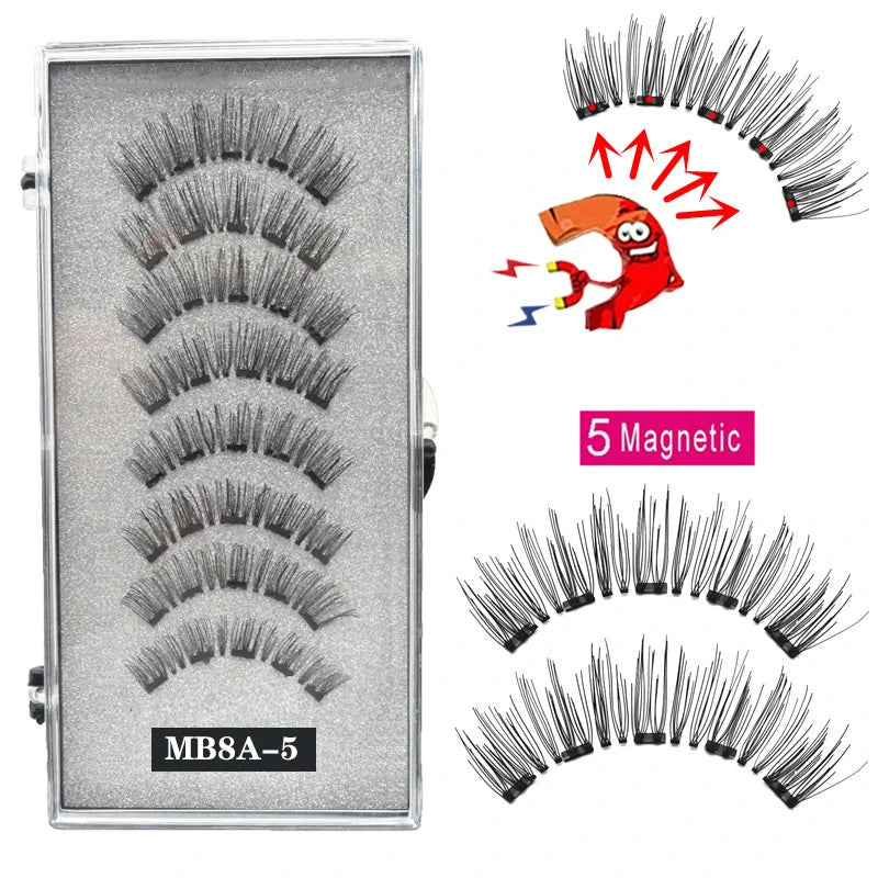 A set of magnetic false eyelashes, including a storage case and individual lash strips.
