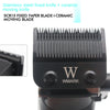 Close-up view of a black electric hair clipper blade assembly with a silver moving knife and a WMARK logo.
