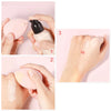 Three steps showing how to use a makeup sponge puff for skincare or makeup application.