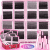 Kit tout-en-un de faux cils professionnels avec divers styles et outils, dans une boîte rose