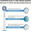 A white toothbrush with end-rounded and soft bristles, made of food grade material.