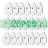A set of twenty muscle stimulator electrode pads, white and oval-shaped, with dimensions 4.5x7.5 cm.