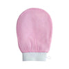 Guante exfoliante rosa con correa blanca de muñeca