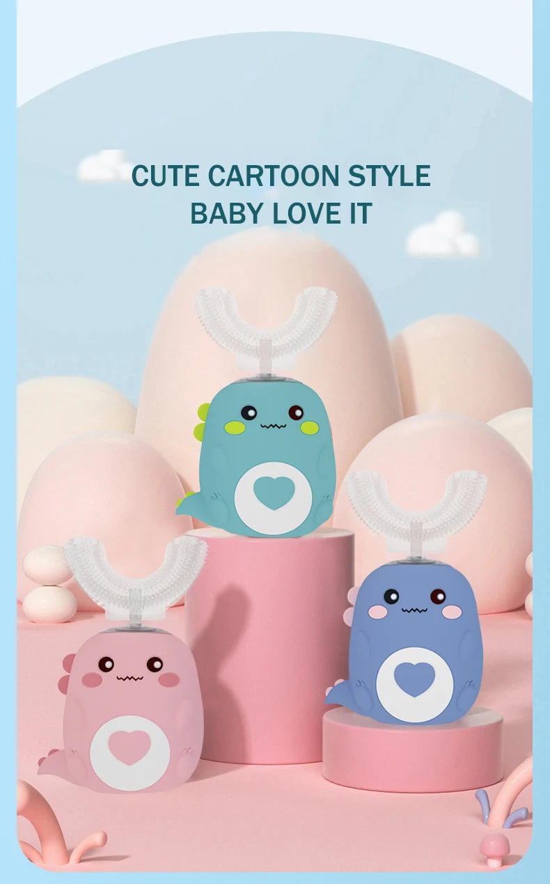 Cute cartoon style baby love it featuring pink and blue egg-shaped toothbrushes