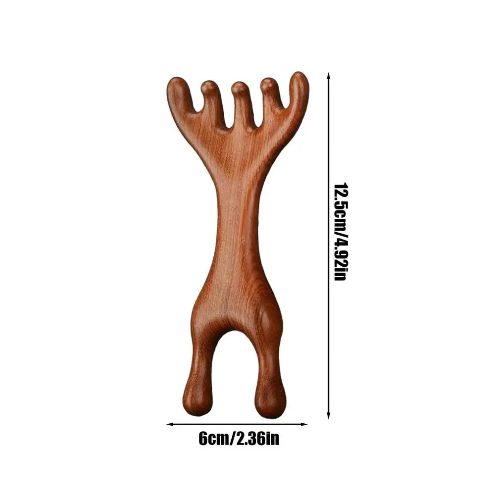 A wooden antler-shaped massager comb set with dimensions 12.5cm (4.92in) in length.
