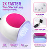 Lampe à ongles blanche avec tête lumineuse rose et boutons d'alimentation, affichant diverses options de temps de séchage.