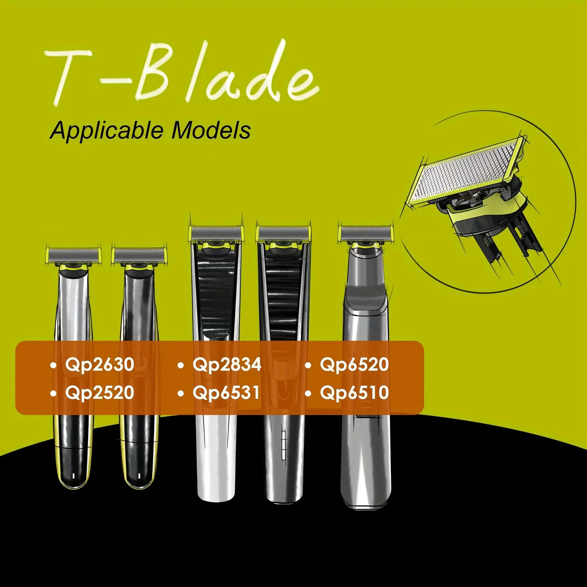 A display showing various T-Blade replacement models including Qp2630, Qp2834, Qp6520, and Qp6510.