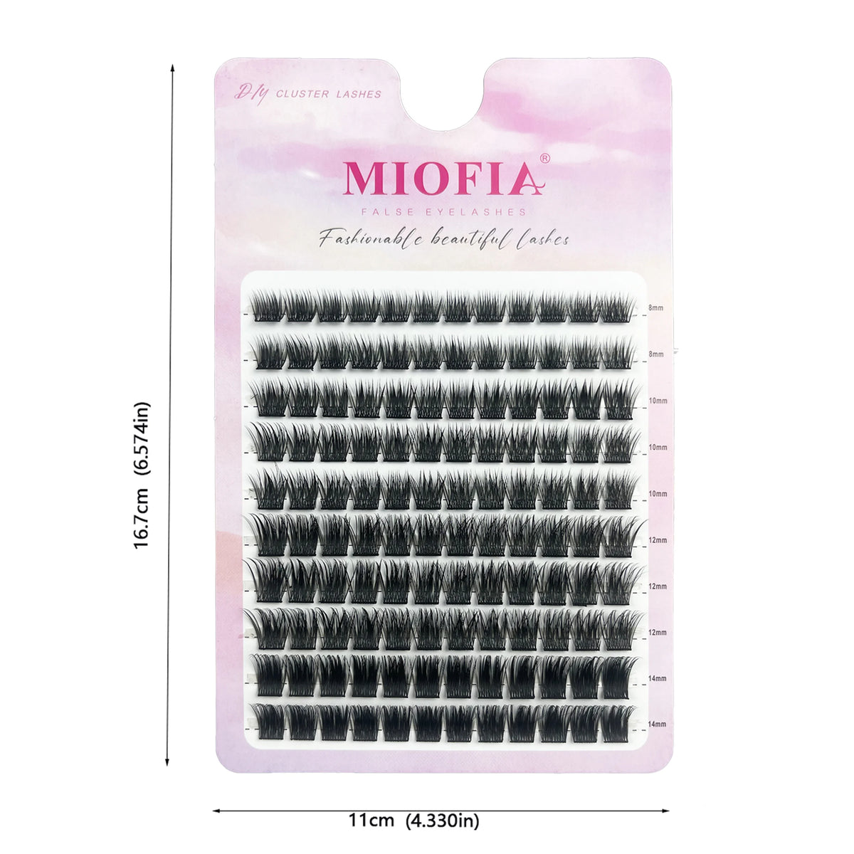 A package of 120 piece natural looking false eyelash extension set with pink packaging.
