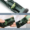 A close-up view of a cordless beard trimmer showing the powerful vacuum motor and clipped hair compartment for easy cleaning.