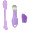Un set de herramientas para masaje facial y limpieza de poros de silicona púrpura, que incluye una herramienta en forma de es