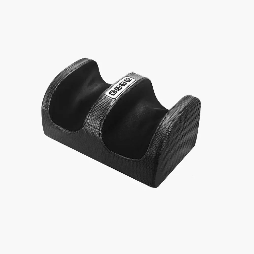 A black heated shiatsu foot massager with a textured surface and control buttons.