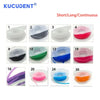 Various colors and types of short, long, and continuous dental orthodontic power chain elastic rubber bands.
