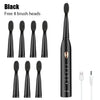 Black ultrasonic electric toothbrush with eight brush heads and charging cable