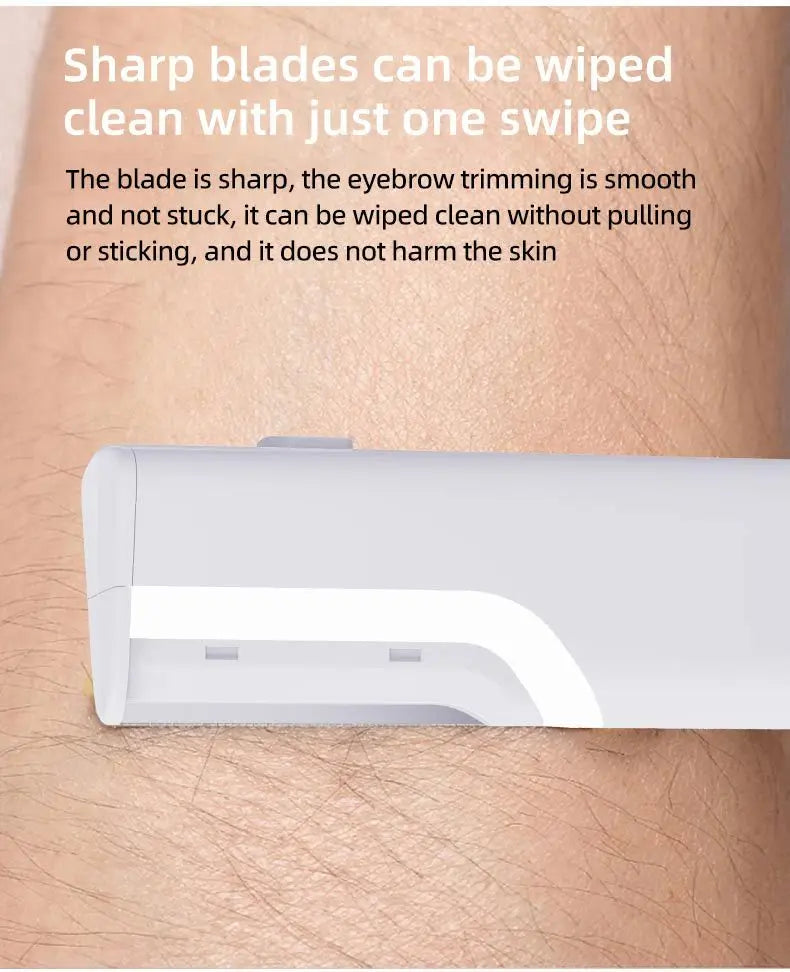 A close-up of a white sonic dermaplaning tool being used on skin.