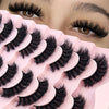 Close-up of a model's eye showing natural mink striped false eyelash extensions applied to the lashes