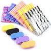 A pack of 50 nail buffing blocks in various colors including yellow, pink, purple, and black.