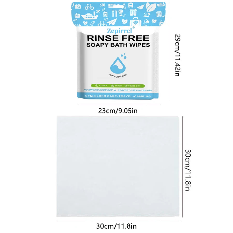 Lot de lingettes de bain sans rinçage et savonneuses dans un contenant blanc avec des accents bleus