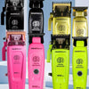 A collection of SmartBrain digital brushless electric hair clippers in pink, black, yellow, and lime green.