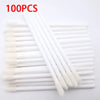A set of 100 white precision makeup brushes laid out in a row.