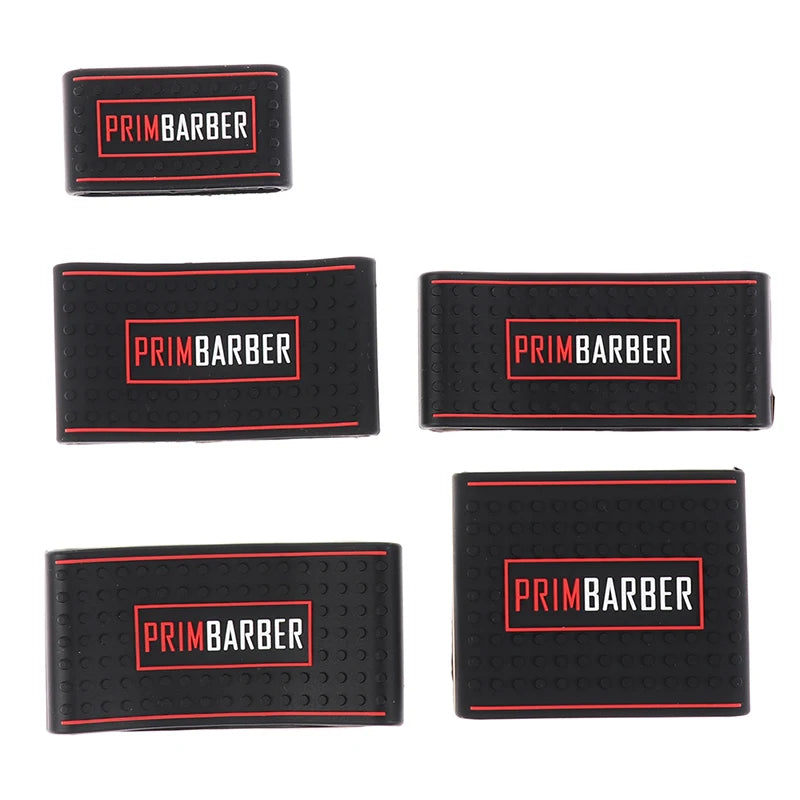 A set of three black silicone anti-slip trimmer grips with red text branding.