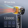 A professional high-speed hair dryer demonstrating a fast-drying effect with a powerful motor.