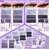 Eine Sammlung von Wimpernverlängerungsets, die verschiedene Stile und Werkzeuge zeigen (Links A, B und C).